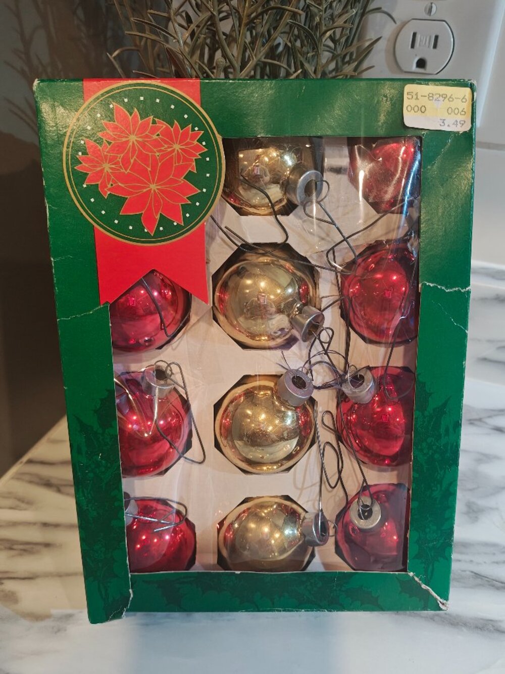 Red and Gold Small Glass Christmas Ornaments Set of 12 Vintage Style Baubles